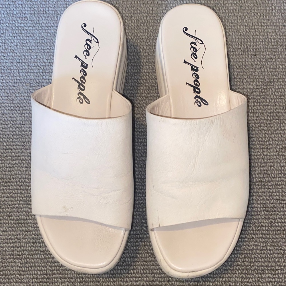 Free People Harbor Cream Leather Platform Slide Sandals sz 39 - Picture 9 of 9